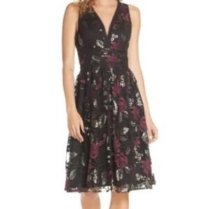 Harlyn Embroidered On Tulle  Cocktail Midi Dress Fit And Flare  Size M